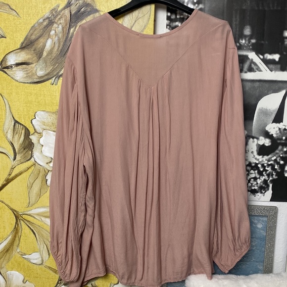 Oversized Balloon Long Sleeve Oversized Top Italy Blush Pink Viscose V-neck Boho - Picture 9 of 11